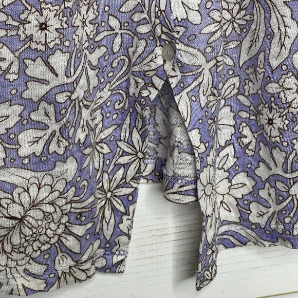 Rachel Ashwell Purple Floral Linen Top Asymmetrical Button Back Cottagecore M - Picture 4 of 8